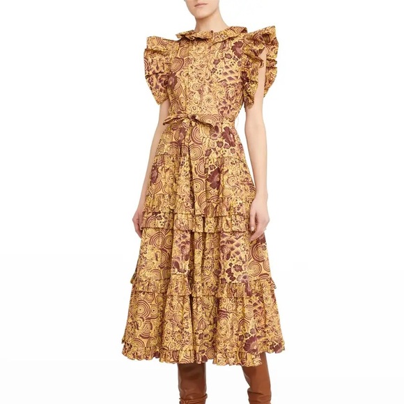 Ulla Johnson Dresses & Skirts - Elsie Tiered Floral Waist-Tie Midi Dress